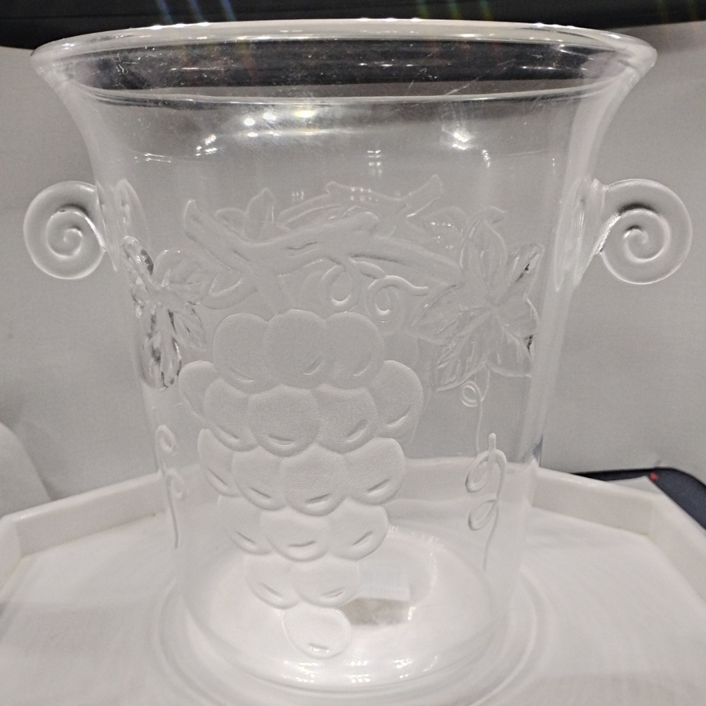 Embossed Glass Ice Bucket with Grapes Motif